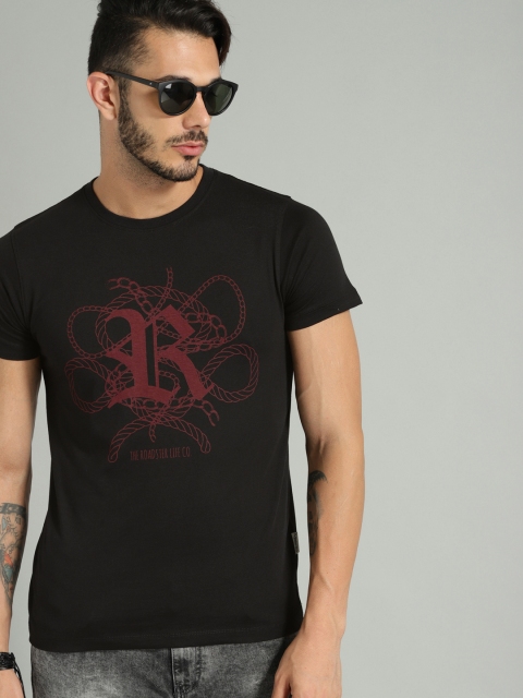 

Roadster Men Black Printed Round Neck T-shirt