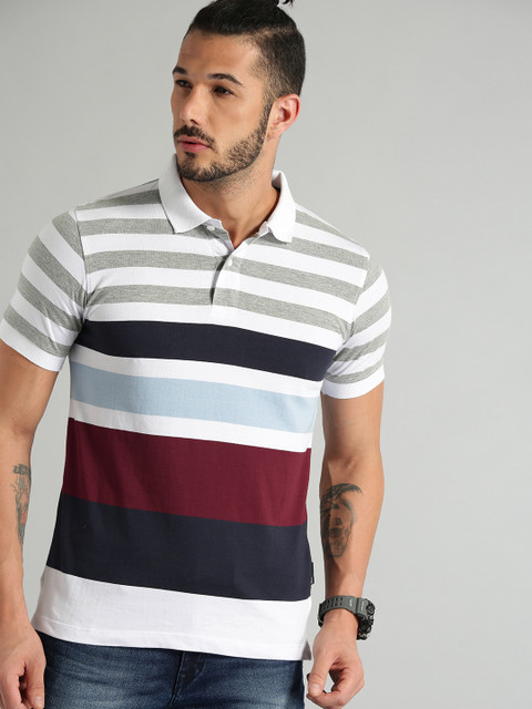 

Roadster Men Multicoloured Striped Polo T-shirt, Multi
