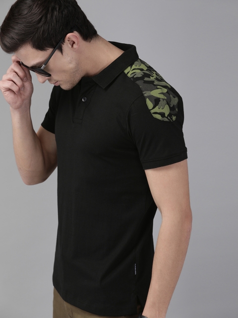 

The Roadster Lifestyle Co Men Black Solid Polo Collar Pure Cotton T-shirt