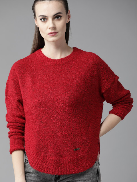 

Roadster Women Red Solid Pullover Sweater