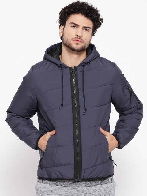 

Reebok Men Navy Outerwear Padded Hooded Jacket, Navy blue