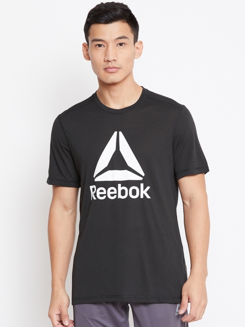 

Reebok Men Black & White WOR SUP Graphic Printed Round Neck T-shirt
