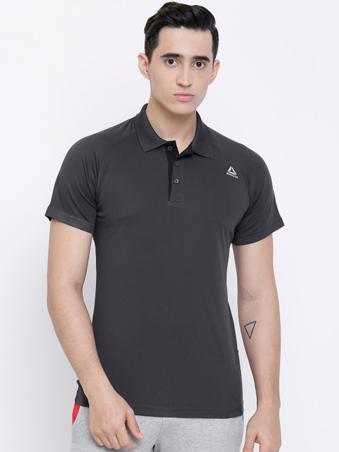 

Reebok Men Charcoal Grey RAG Polo Collar T-shirt