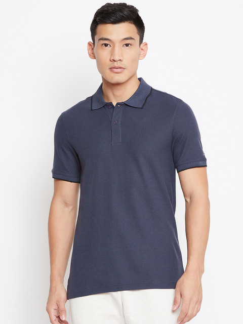 

Reebok Men Navy Blue Essentials Solid Polo Collar Training T-shirt