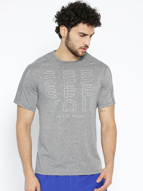 

Reebok Men Grey & Silver One Series Running Reflective Move Printed T-Shirt