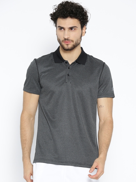 

Reebok Men Black & Grey Wor Reg Striped Polo T-Shirt