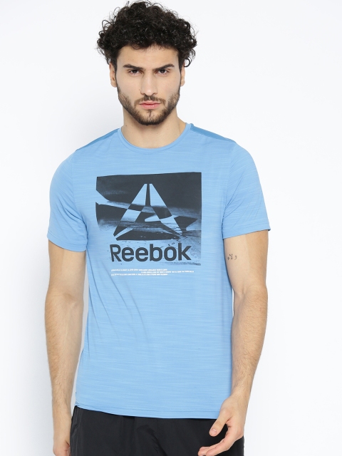 

Reebok Men Blue & Black Workout Ready Activchill Graphic Printed T-Shirt