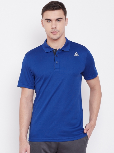 

Reebok Men Blue Solid Yoke Polo Collar T-shirt