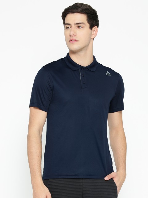 

Reebok Men Navy Blue Foundation Performance Solid Polo Collar Training T-shirt