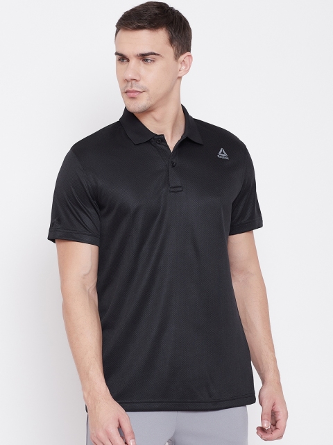 

Reebok Men Black Delta Mesh Self Design Training Polo-Collar T-shirt