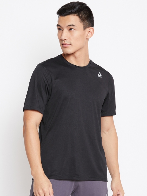 

Reebok Men Black Solid Running Essentials Short Sleeve T-Shirt