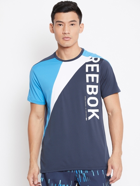 

Reebok Men Blue & White One Series Colourblock Training T-shirt