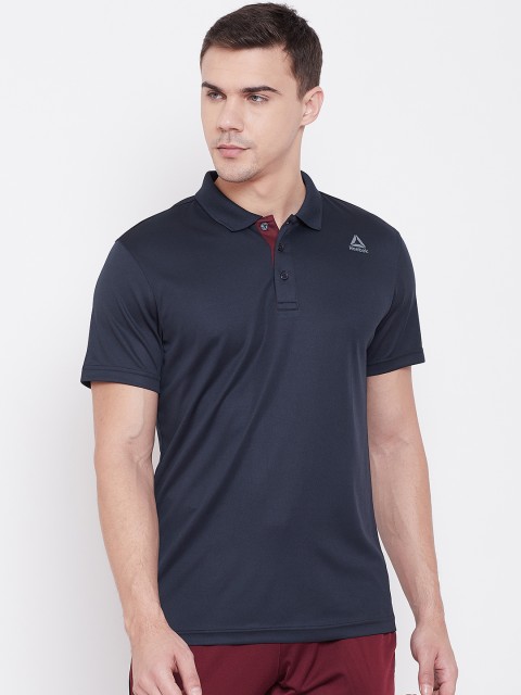 

Reebok Men Charcoal Grey Yoke Solid Polo Collar Slim Fit Training T-shirt