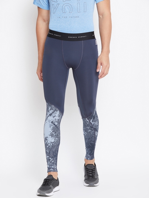 

Reebok Men Navy Printed Combat Jacquard MMA Tights, Navy blue