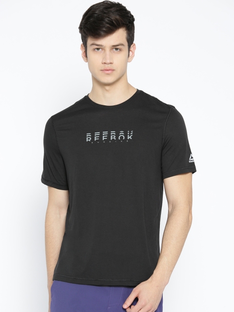 

Reebok Men Black & Grey Running Essential Printed T-Shirt