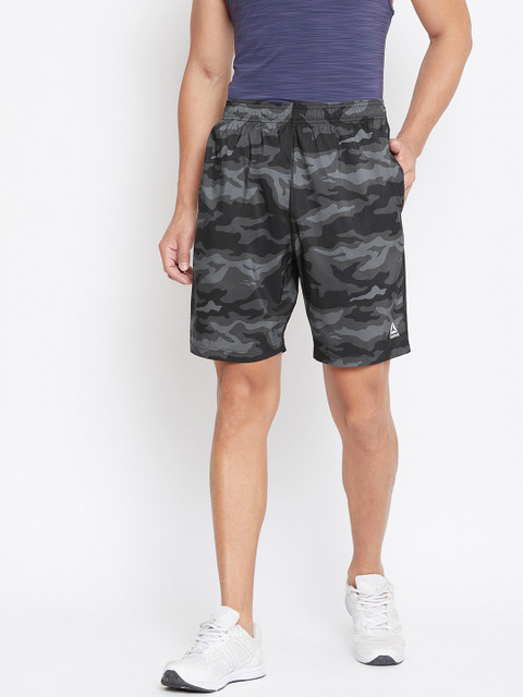 

Reebok Men Black & Grey Workout Ready Comm Graphic Printed Training Shorts