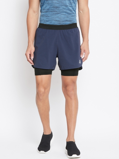 

Reebok Men Navy & Black Solid One Series Epic 2-In-1 Running Shorts, Navy blue
