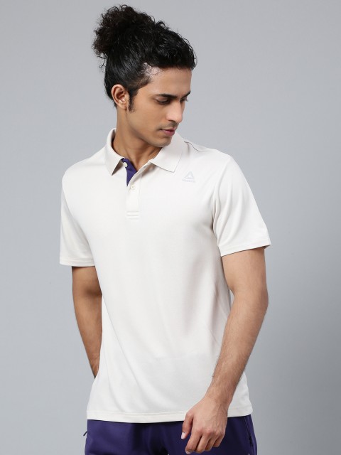 

Reebok Men Off-White Solid Slim Fit Active Basic Polo Collar Training T-shirt