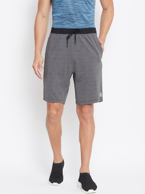 

Reebok Men Charcoal Grey Workout Knit Performance Self Design Training Shorts