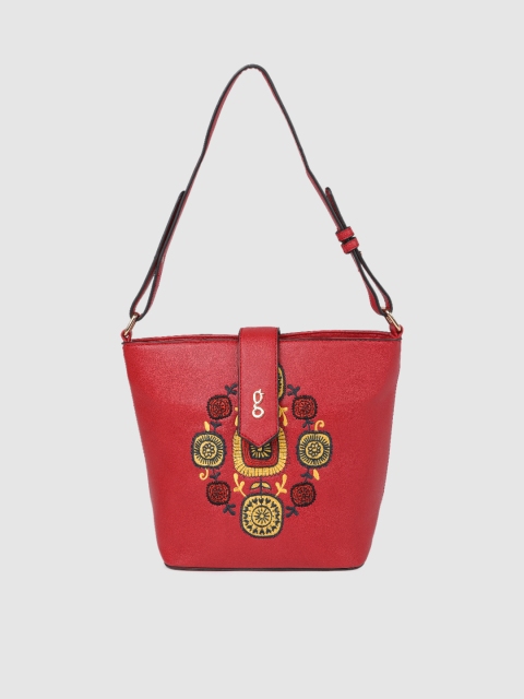 

Global Desi Burgundy Self Design Hobo Bag