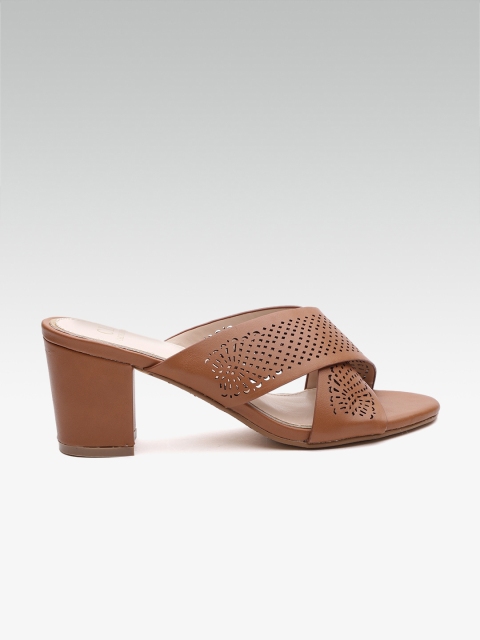 

Carlton London Women Tan Brown Cut-Out Block Heels