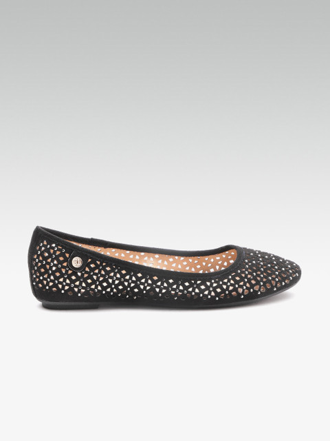 

Carlton London Women Black Laser Cut Ballerinas with Studded Detail