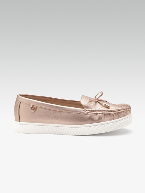 

Carlton London Women Rose Gold-Toned Solid Loafers with Bow Detail