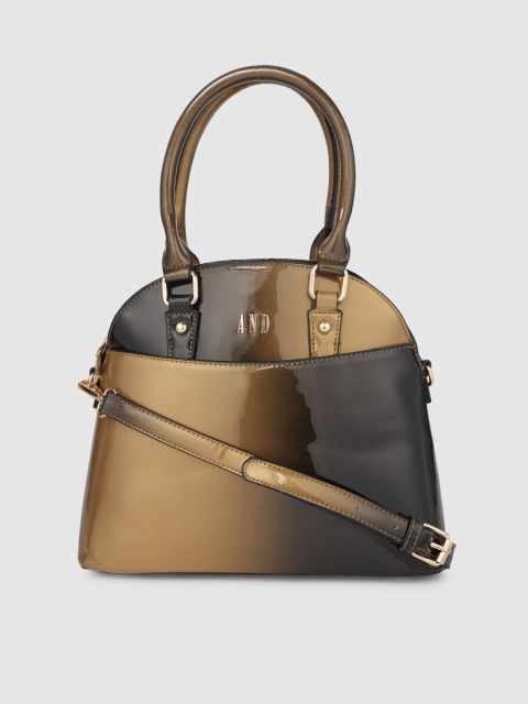 

AND Gold-Toned & Black Colourblocked Handheld Bag