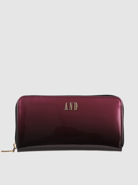 

AND Women Pink & Black Solid Zip Around Wallet