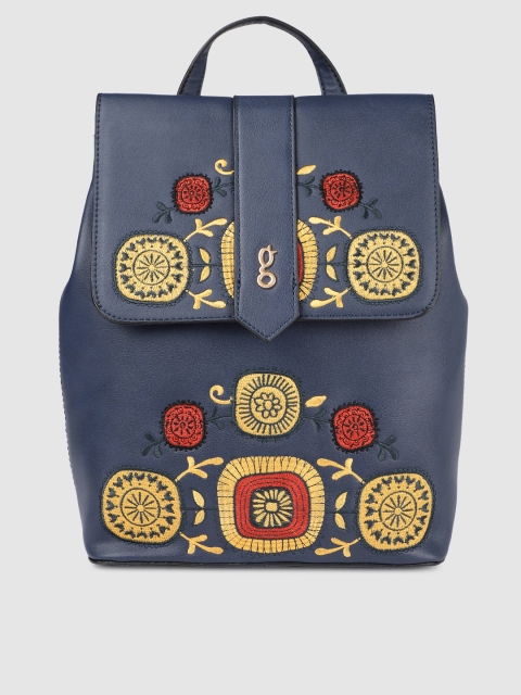 

Global Desi Women Navy Blue Embroidered Backpack