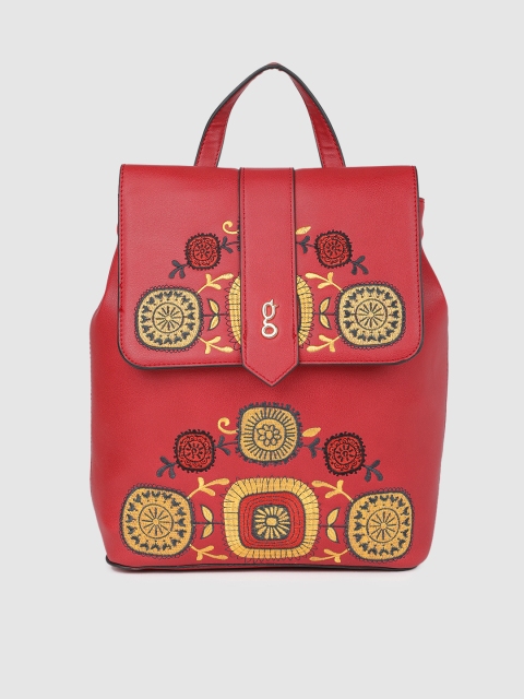 

Global Desi Women Burgundy Self Design Backpack