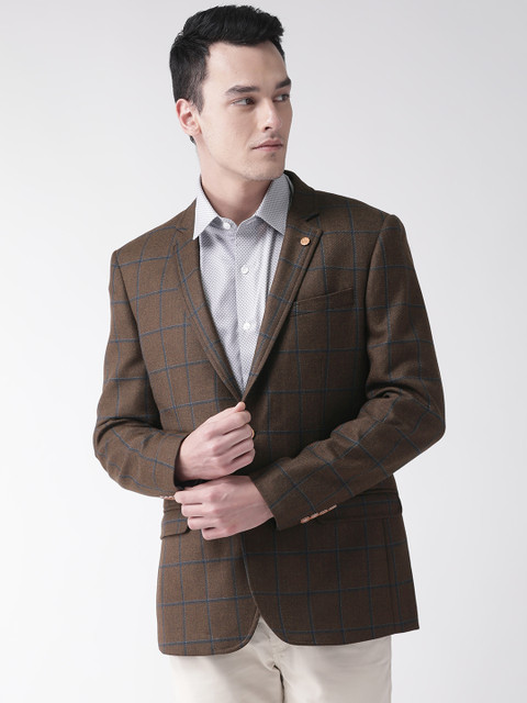 

Arrow Men Brown & Navy Blue Checked Single-Breasted Tailored Fit Smart Casual Blazer