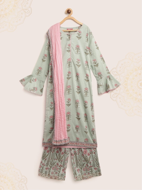 

Biba Girls Green & Pink Printed Kurta with Palazzos & Dupatta