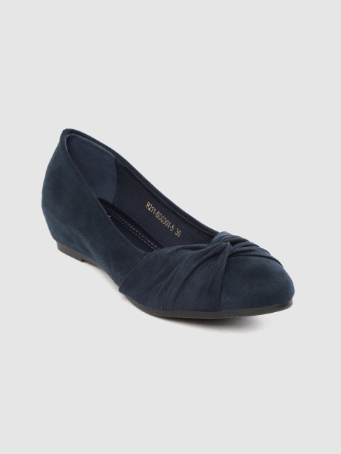 

Tresmode Women Navy Blue Solid Suede Pumps with Knot Detail