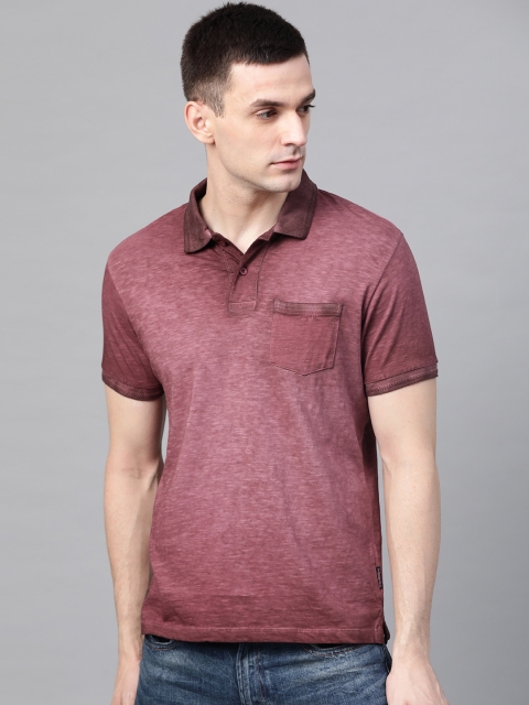 

Roadster Men Maroon Washed Polo Collar T-shirt