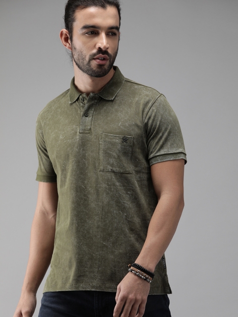 

Roadster Men Olive Green Dyed Polo Collar T-shirt