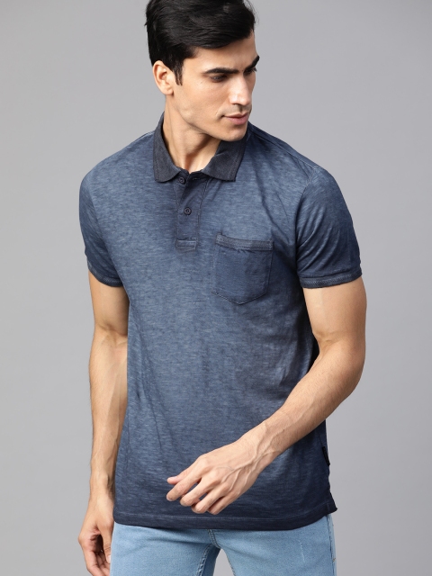

Roadster Men Navy Blue Dyed Polo Collar Pure Cotton T-shirt