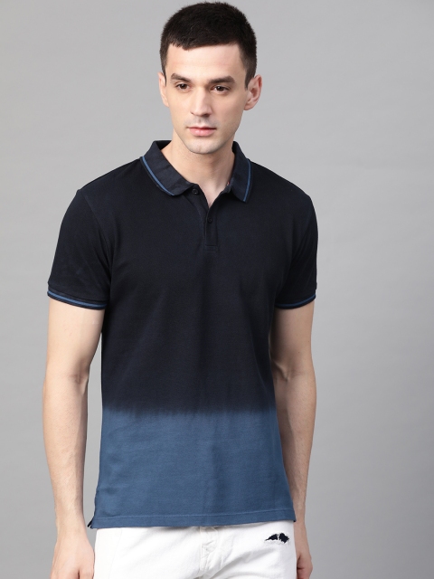 

Roadster Men Blue Ombre Dyed Polo Collar T-shirt