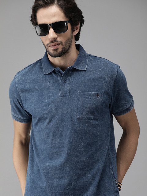

Roadster Men Blue Dyed Polo Collar T-shirt