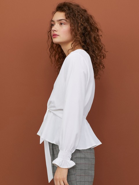 

H&M Women White Solid Blouse With Ties