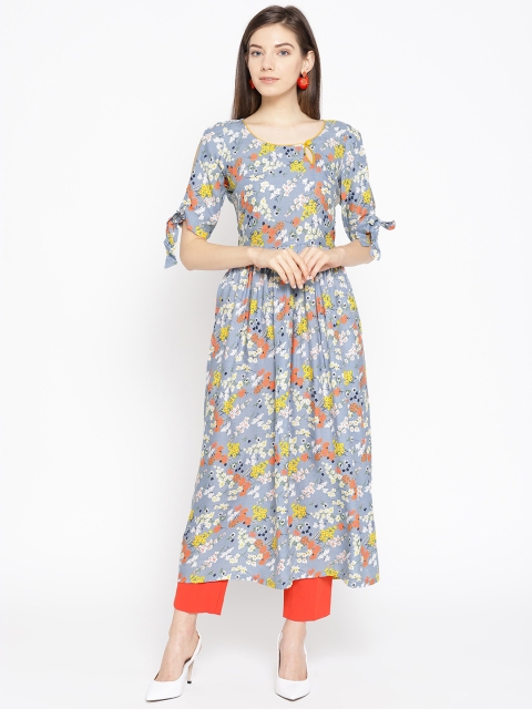 

Varkha Fashion Women Grey & Off-White Printed A-Line Kurta