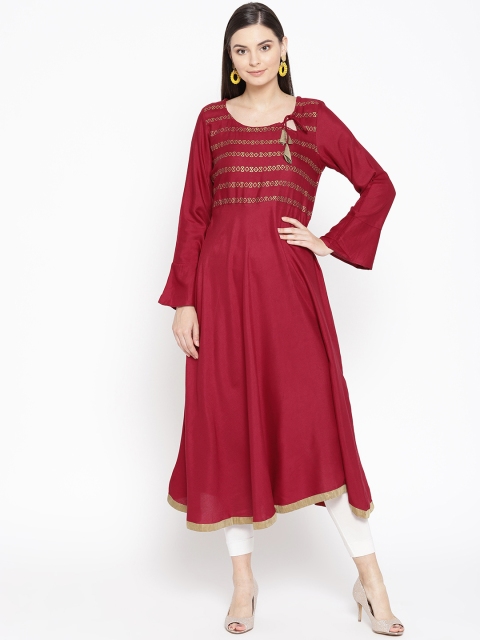 

Varkha Fashion Women Maroon Yoke Design A-Line Kurta