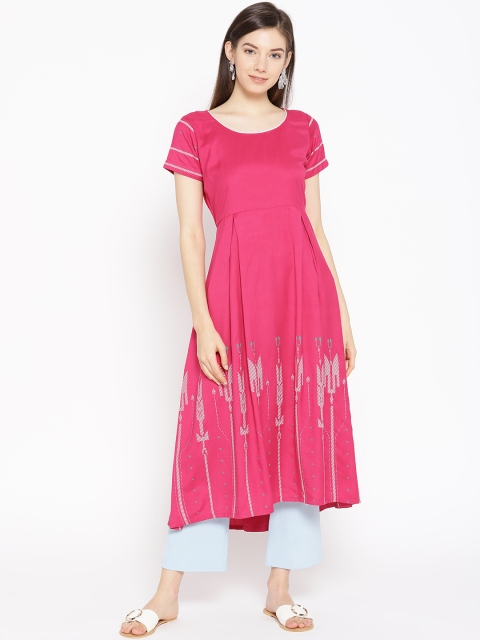 

Varkha Fashion Women Pink Printed A-Line Kurta