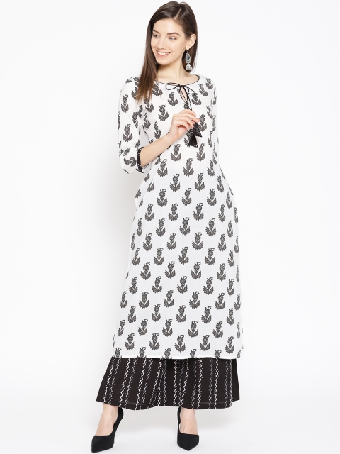 

Varkha Fashion Women White & Black Printed Kurta with Palazzos