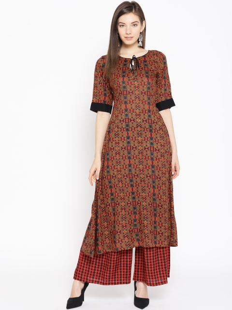 

Varkha Fashion Women Brown & Red Printed Kurta with Palazzos
