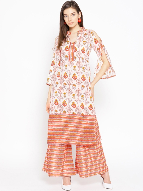 

Varkha Fashion Women Off-White & Orange Printed Kurta with Palazzos