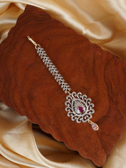 

FIROZA Pink Gold-Plated AD Studded Maang Tikka