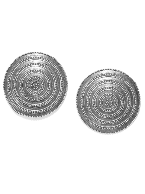 

Infuzze Oxidised Silver-Plated Textured Circular Oversized Studs