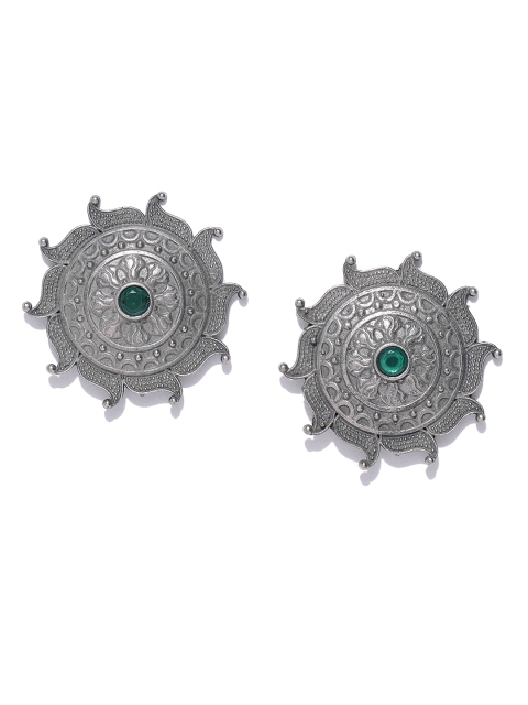 

Infuzze Silver-Plated Stone Studded Oxidised Circular Studs