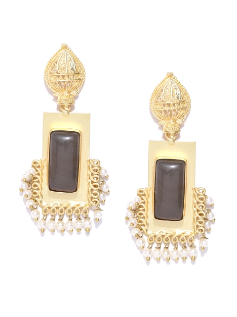 

Infuzze Charcoal Grey Gold-Plated Stone-Studded Geometric Handcrafted Drop Earrings
